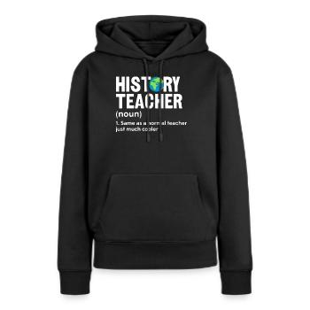 Professeur d’histoire Histoire drôle Définition - Sweat à capuche Premium bio Femme - noir - Devant - Julia (174cm)