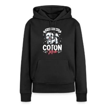 Coton de Tulear Mama - Sweat à capuche Premium bio Femme - noir - Devant - Julia (174cm)