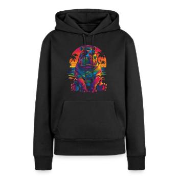 Nilpferd Hippopotamus Sonnenbrille Strand Popart - Frauen Premium Bio Hoodie - Schwarz - Vorne - Julia (174cm)