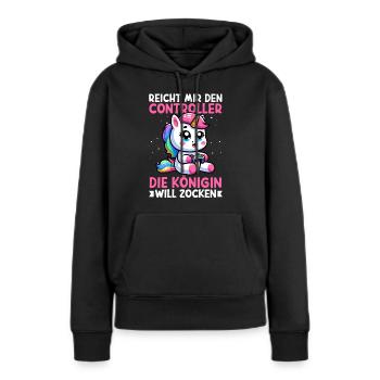 Elle me tend la manette, la reine veut jouer - Sweat à capuche Premium bio Femme - noir - Devant - Julia (174cm)