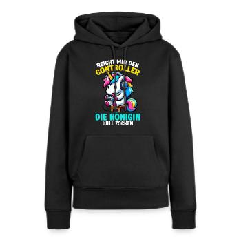 Elle me tend la manette, la reine veut jouer - Sweat à capuche Premium bio Femme - noir - Devant - Julia (174cm)