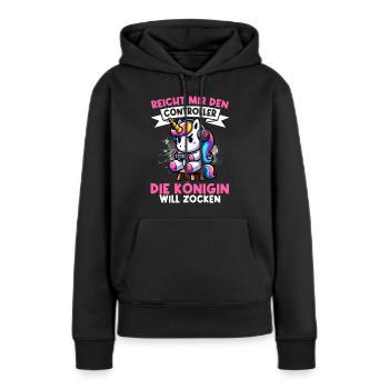 Elle me tend la manette, la reine veut jouer - Sweat à capuche Premium bio Femme - noir - Devant - Julia (174cm)