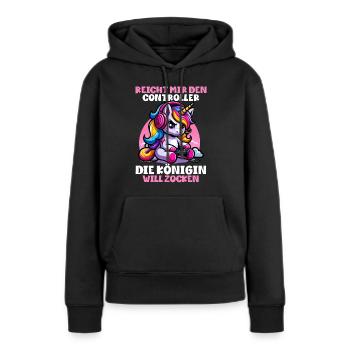 Elle me tend la manette, la reine veut jouer - Sweat à capuche Premium bio Femme - noir - Devant - Julia (174cm)
