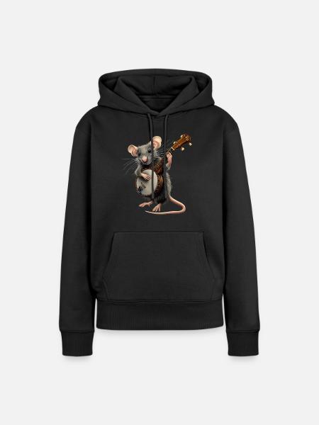 Rattenmaus Bluegrass Banjo Spieler - Frauen Premium Bio Hoodie - Schwarz