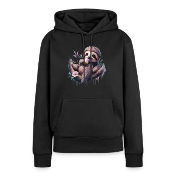 Entspanntes Faultier - Frauen Premium Bio Hoodie - Schwarz - Vorne - Julia (174cm)
