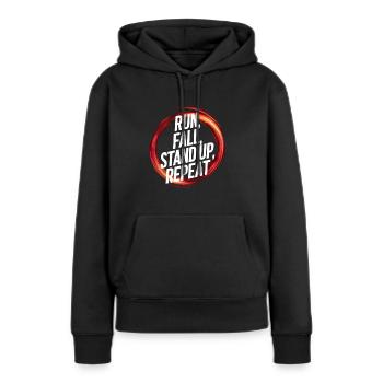 Lauf, Herbst, Aufstehen, Wiederholen - Frauen Premium Bio Hoodie - Schwarz - Vorne - Julia (174cm)