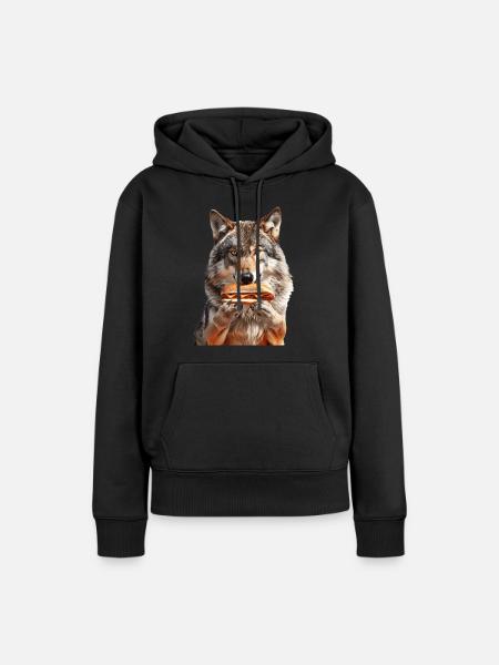 Wolf - Frauen Premium Bio Hoodie - Schwarz