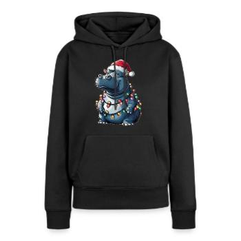 Hippo Hippopotamus Weihnachtsmütze Xmas - Frauen Premium Bio Hoodie - Schwarz - Vorne - Julia (174cm)