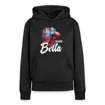 Je ne suis qu’un poisson betta - Sweat à capuche Premium bio Femme - noir - Devant - Julia (174cm)