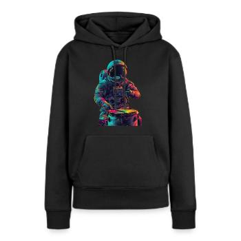 Astronaut Trommeln - Frauen Premium Bio Hoodie - Schwarz - Vorne - Julia (174cm)