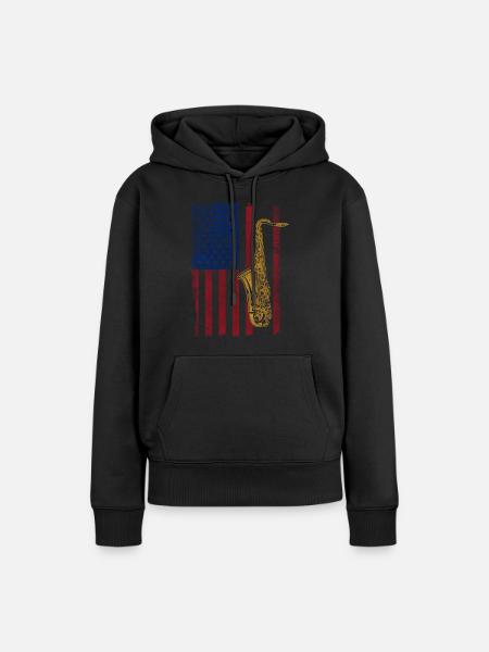 Saxophone American Flag - Frauen Premium Bio Hoodie - Schwarz