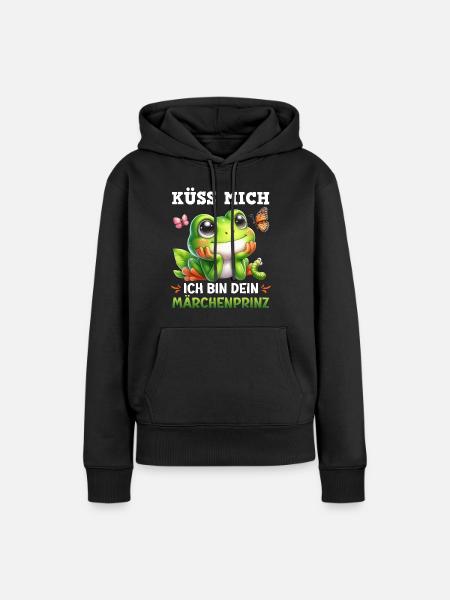 Karneval Frosch KÜSS MICH BIN DEIN MÄRCHENPRINZ - Frauen Premium Bio Hoodie - Schwarz