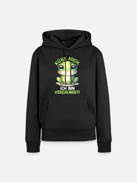 Froschkostüm KÜSS MICH ICH BIN VERZAUBERT - Frauen Premium Bio Hoodie - Schwarz