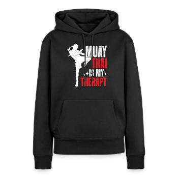 Muay Thai ist meine Therapiekunst der acht Glieder Muay - Frauen Premium Bio Hoodie - Schwarz - Vorne - Julia (174cm)