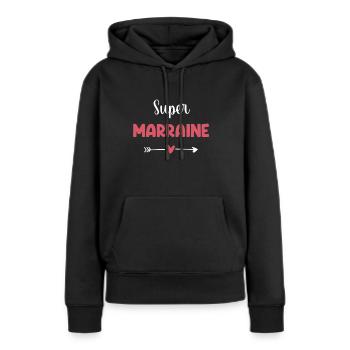 super marraine coeur cadeau marraine - Sweat à capuche Premium bio Femme - noir - Devant - Julia (174cm)