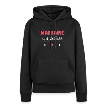 marraine qui déchire coeur cadeau marraine - Sweat à capuche Premium bio Femme - noir - Devant - Julia (174cm)