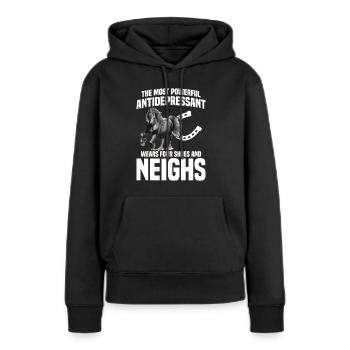 Frison, Garçon, Amour, Cheval, Frison - Sweat à capuche Premium bio Femme - noir - Devant - Julia (174cm)