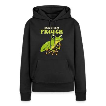 Froschkostüm BUSSI DEM FROSCH Lustiges Frosch - Frauen Premium Bio Hoodie - Schwarz - Vorne - Julia (174cm)