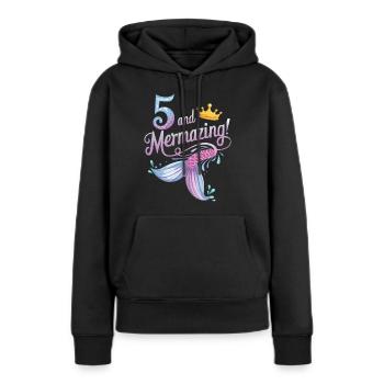 Fille Sirène 5 ans pour l’anniversaire - Sweat à capuche Premium bio Femme - noir - Devant - Julia (174cm)