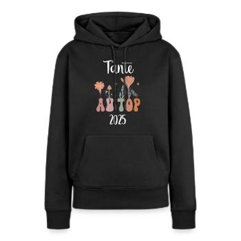 Tante 2025 an der Spitze Blumen Schwangerschaftsankündigung - Frauen Premium Bio Hoodie - Schwarz - Vorne - Julia (174cm)