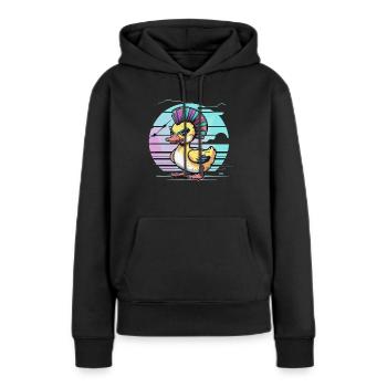 Punk duck avec mohawk arc-en-ciel devant - Sweat à capuche Premium bio Femme - noir - Devant - Julia (174cm)