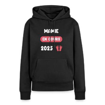 en cours 2025 mamie annonce grossesse - Sweat à capuche Premium bio Femme - noir - Devant - Julia (174cm)
