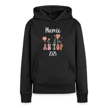 Oma 2025 an der Spitze Blumen Schwangerschaftsankündigung - Frauen Premium Bio Hoodie - Schwarz - Vorne - Julia (174cm)