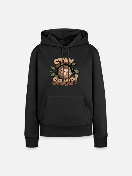 Stay sharp hedgehog with leaves surrounded cute - Women’s Premium Organic Hoodie - black