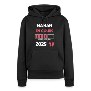 Aktuelle Mutter 2025 Schwangerschaftsankündigung - Frauen Premium Bio Hoodie - Schwarz - Vorne - Julia (174cm)