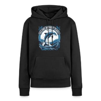 Oceans Without Tears Dolphine - Frauen Premium Bio Hoodie - Schwarz - Vorne - Julia (174cm)