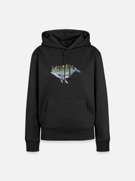 Wunderschöner Wal Mit Blumenmotiv Für - Frauen Premium Bio Hoodie - Schwarz