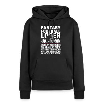 Funny Fantasy Football Loser - Je suis nul en fantasy - Sweat à capuche Premium bio Femme - noir - Devant - Julia (174cm)