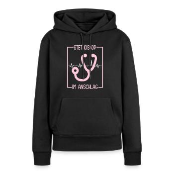 Assistant médical stéthoscope MFA - Sweat à capuche Premium bio Femme - noir - Devant - Julia (174cm)