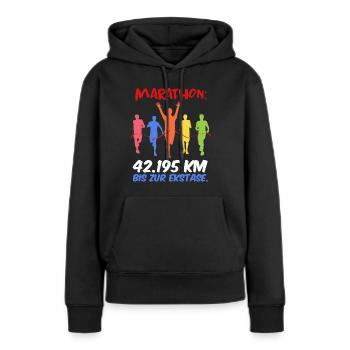 Läufer MARATHON BIS ZUR EKSTASE Laufen Lustig - Frauen Premium Bio Hoodie - Schwarz - Vorne - Julia (174cm)