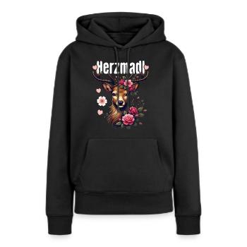 Herzmadl Shirt Damen Trachtenshirt Dirndl T-Shirt - Frauen Premium Bio Hoodie - Schwarz - Vorne - Julia (174cm)