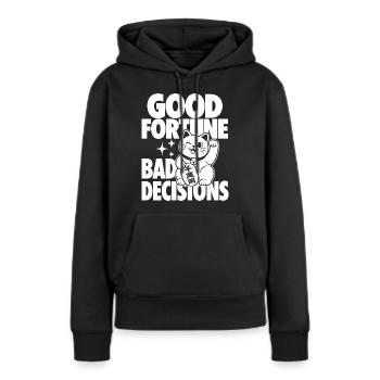 Bonne fortune, mauvaises décisions, chat - Sweat à capuche Premium bio Femme - noir - Devant - Julia (174cm)