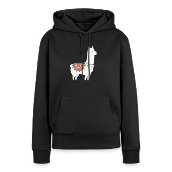 Lama - Frauen Premium Bio Hoodie - Schwarz - Vorne - Julia (174cm)