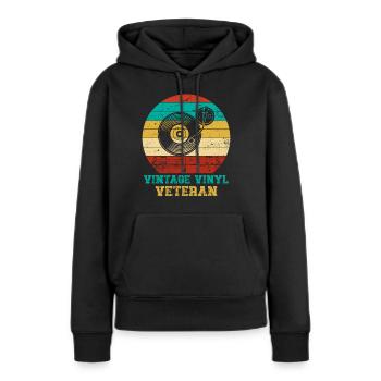 Platine vinyle vinyle rétro collection - Sweat à capuche Premium bio Femme - noir - Devant - Julia (174cm)