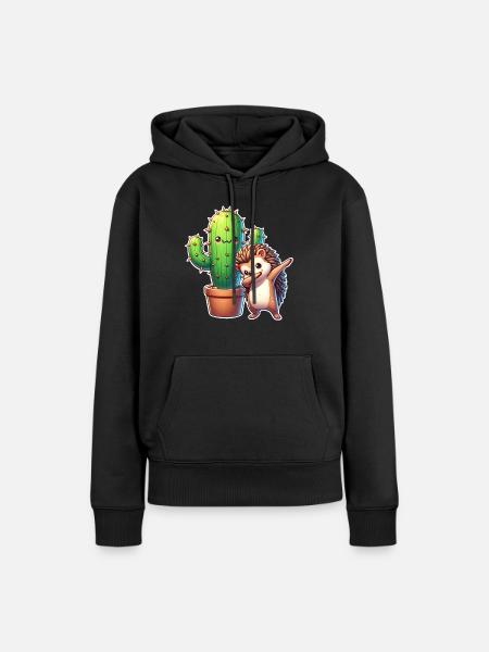 Igel Kaktus - Frauen Premium Bio Hoodie - Schwarz