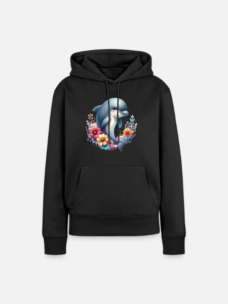 Delfin - Frauen Premium Bio Hoodie - Schwarz