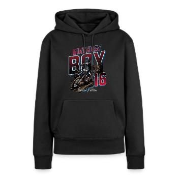 16e anniversaire de motocross - Sweat à capuche Premium bio Femme - noir - Devant - Julia (174cm)