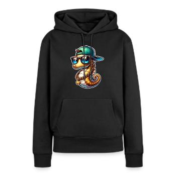 Hippocampe Hippocampe - Sweat à capuche Premium bio Femme - noir - Devant - Julia (174cm)
