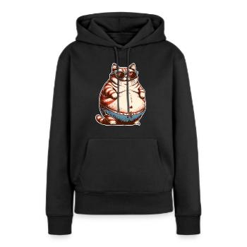 Gros chat - Sweat à capuche Premium bio Femme - noir - Devant - Julia (174cm)