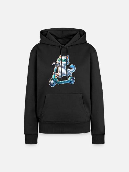 E-Scooter E-Roller Katze Scooter - Frauen Premium Bio Hoodie - Schwarz
