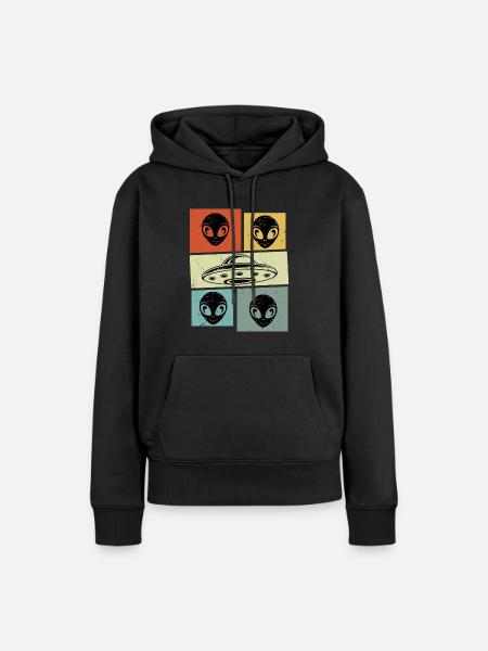 Alien Ufo Retro Vintage - Dame Premium hoodie, økologisk bomuld - sort