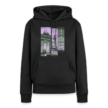 Berlin Skyline City Allemagne Collage Vintage - Sweat à capuche Premium bio Femme - noir - Devant - Julia (174cm)