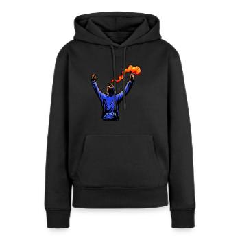 Fußball Ultra mit Pyrotechnik - Frauen Premium Bio Hoodie - Schwarz - Vorne - Julia (174cm)