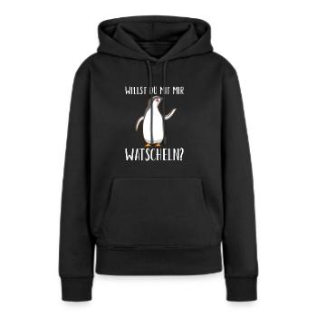 Willst du mit mir watscheln Pinguin - Frauen Premium Bio Hoodie - Schwarz - Vorne - Julia (174cm)