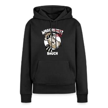 Waschbär Bauch - Waschbrett Bauch Geschenk - Frauen Premium Bio Hoodie - Schwarz - Vorne - Julia (174cm)
