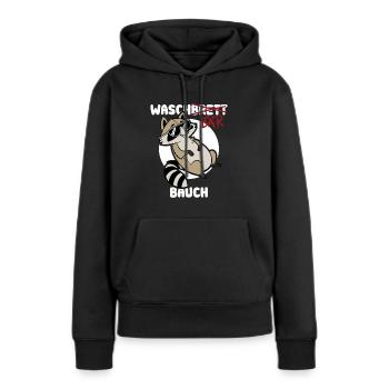 Waschbär Bauch - Waschbrett Bauch Geschenk - Frauen Premium Bio Hoodie - Schwarz - Vorne - Julia (174cm)